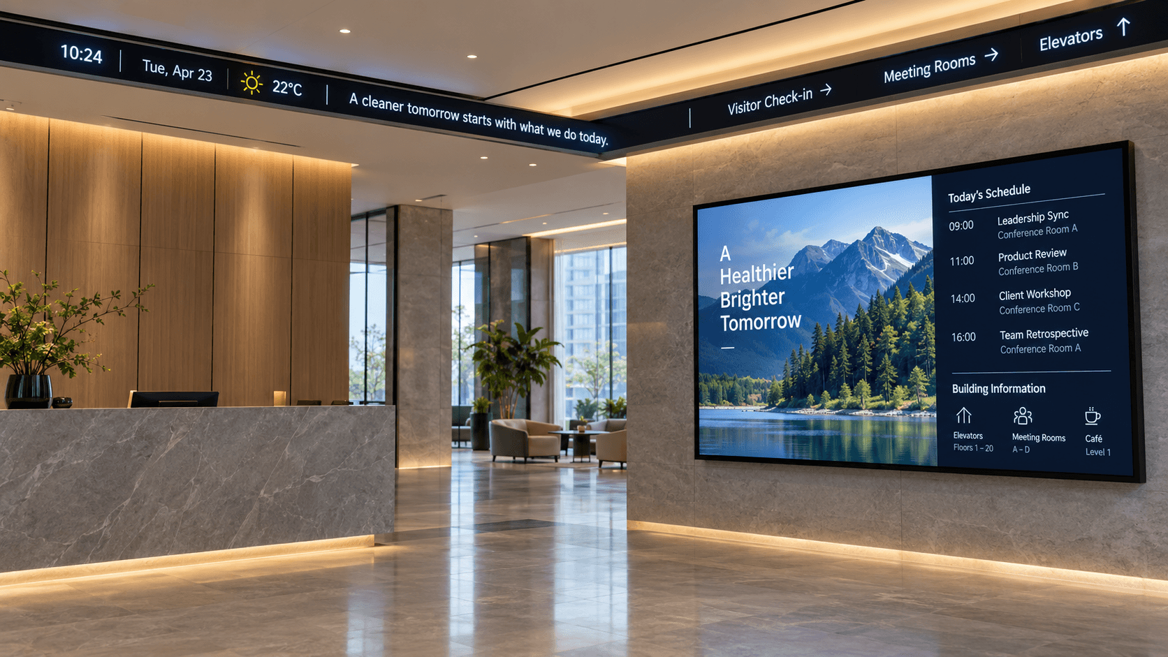 Concept visualization of an illuminated information display in an institutional setting
