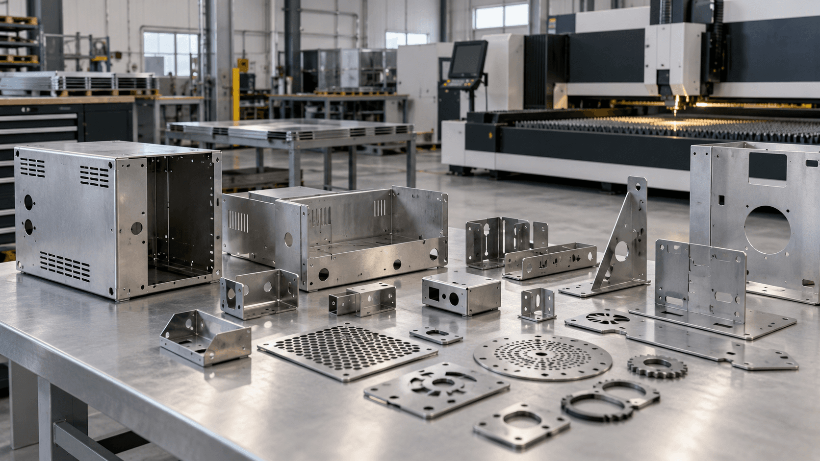 Concept visualization of precision CNC fabrication machinery and a machined component